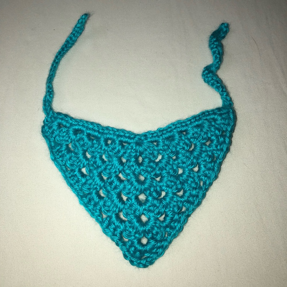 Handmade crochet bandanna for small dogs and cats in turquoise